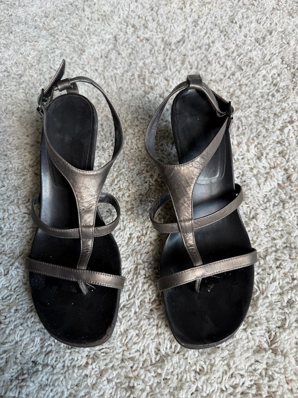 Metallic Pewter Strappy Women’s Sandals